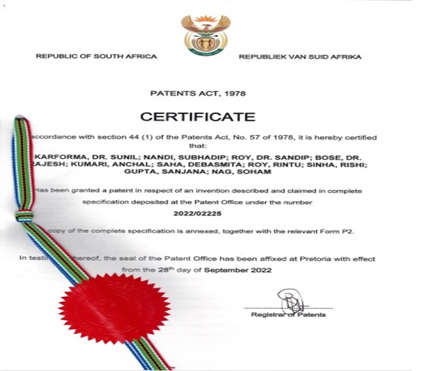 CSS department granted South African patent for developing IoT-based Smart Entrance System! 