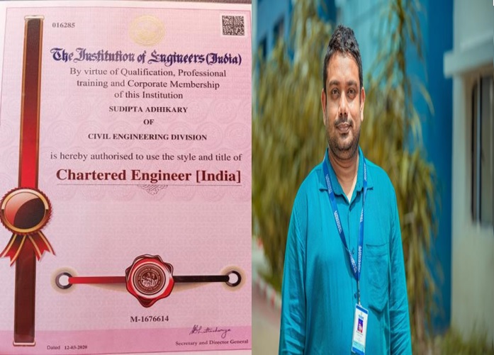 Congratulations! The Institution of Engineers (India) certifies Dr. Sudipta Adhikary as Chartered Engineer