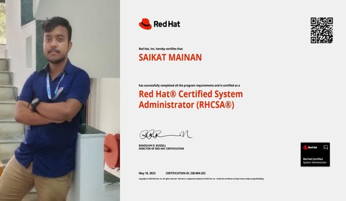 6th-sem Cyber Science and Technology student completes global exam on RedHat Certified System