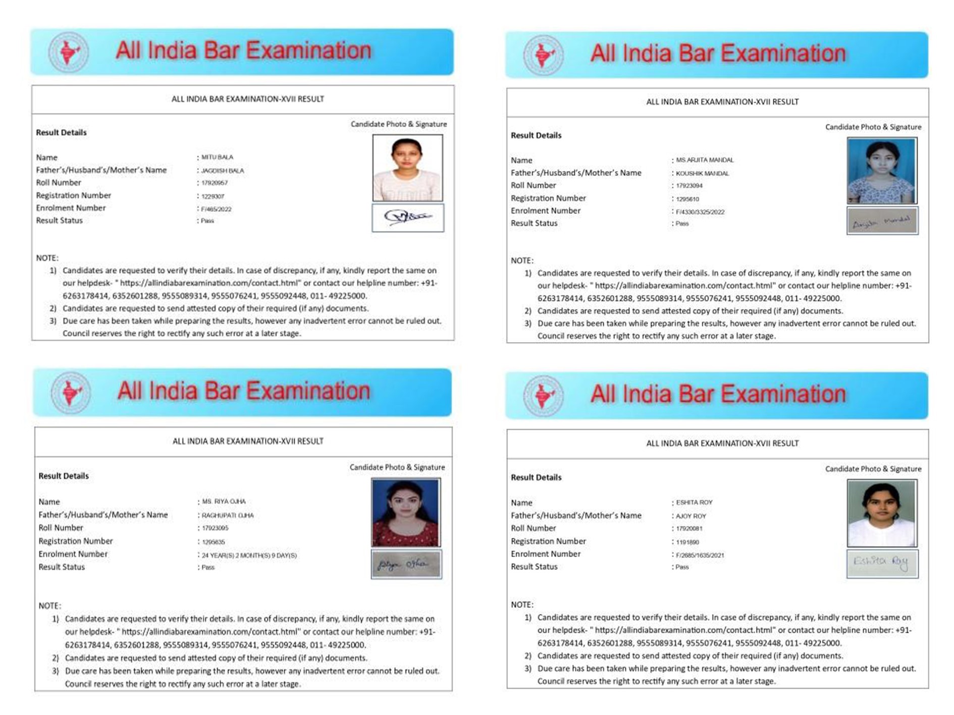 LLM students successfully qualify All India Bar Examination!