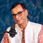 Phalguni Mookhopadhayay, singer and Founder-Chancellor of Brainware University, recording Bengali songs.
