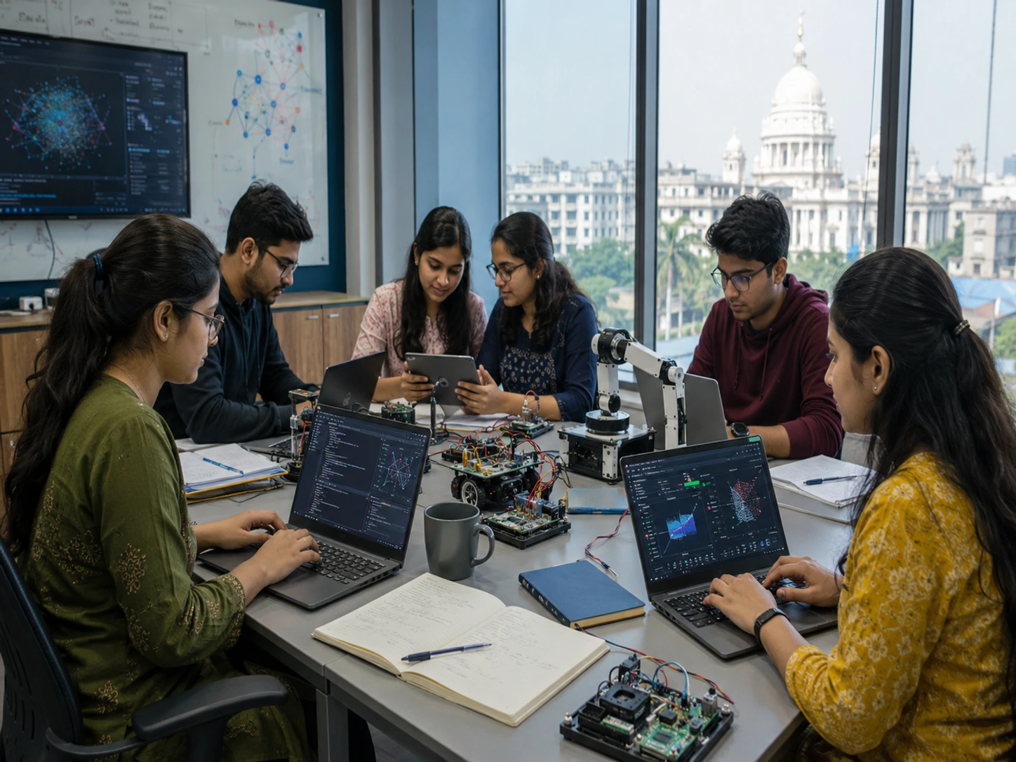 Students reviewing a college comparison code with a laptop